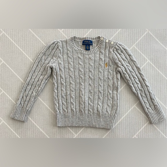 Polo Ralph Lauren Light Gray with Gold pony Cable Knit Sweater girl's size 5 - Picture 1 of 7
